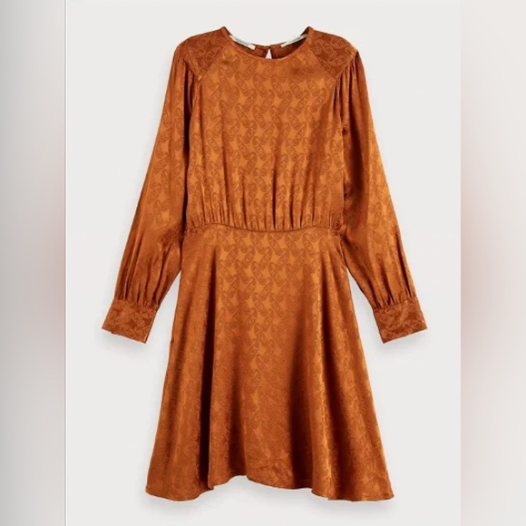 Scotch & Soda Dress Size Small Rust Orange Paisley Peplum Hem Midi "Starwatcher" - Picture 3 of 16